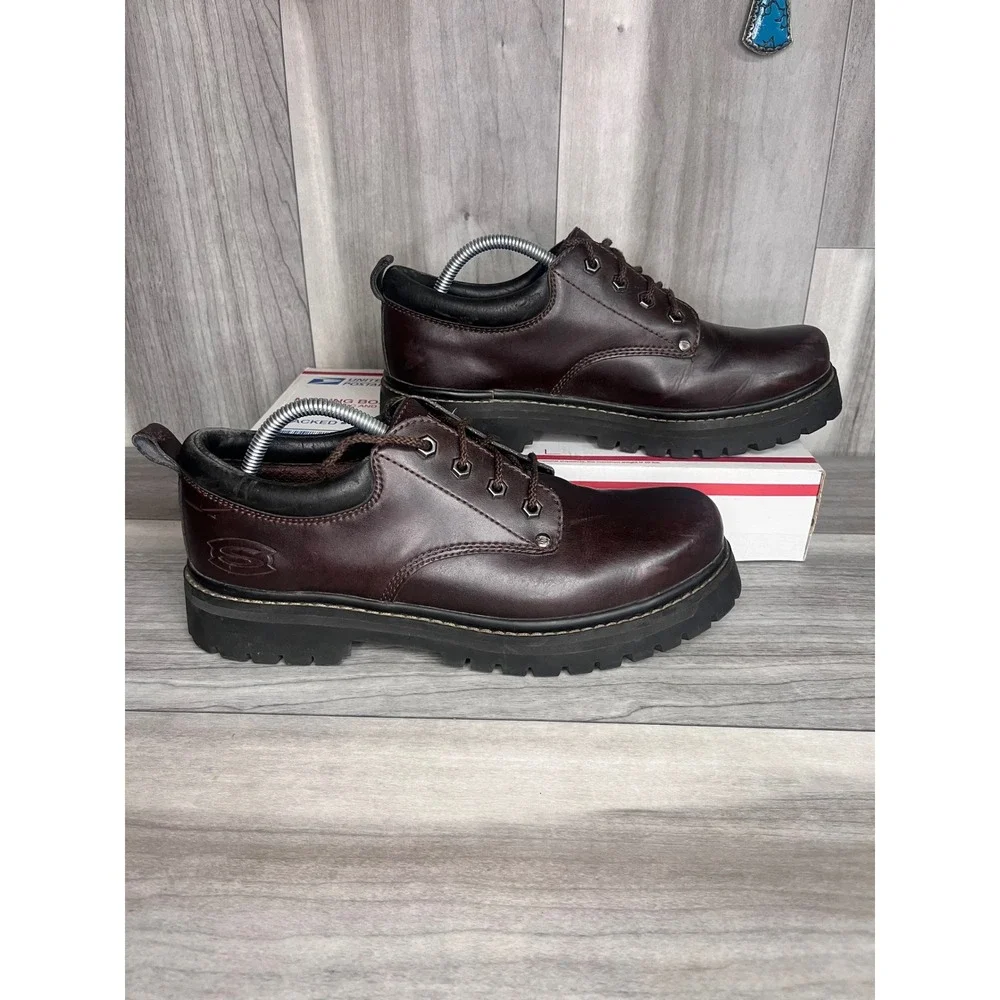 Skechers Jammers Y2K Mens 9.5 Brown Good Leather Lug Sole Oxford SN 7111
